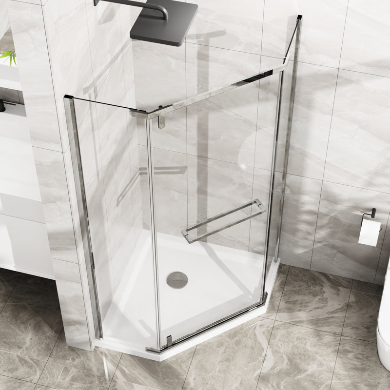 36" W X D 72" H -angle Shower Enclosure, , Clear Tempered Glass, Space Saving Design Shower, 36", Finish,, Brushed Nickel
