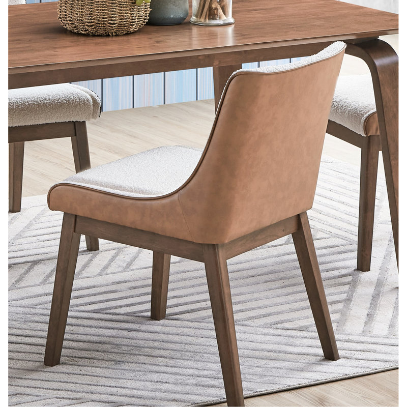 Ensemble de salle à manger 5 pièces avec table rectangulaire et 4 chaises à oreilles, style contemporain, aspect noyer brun, rétro moderne, avec pieds pliés, chaises rembourrées blanches