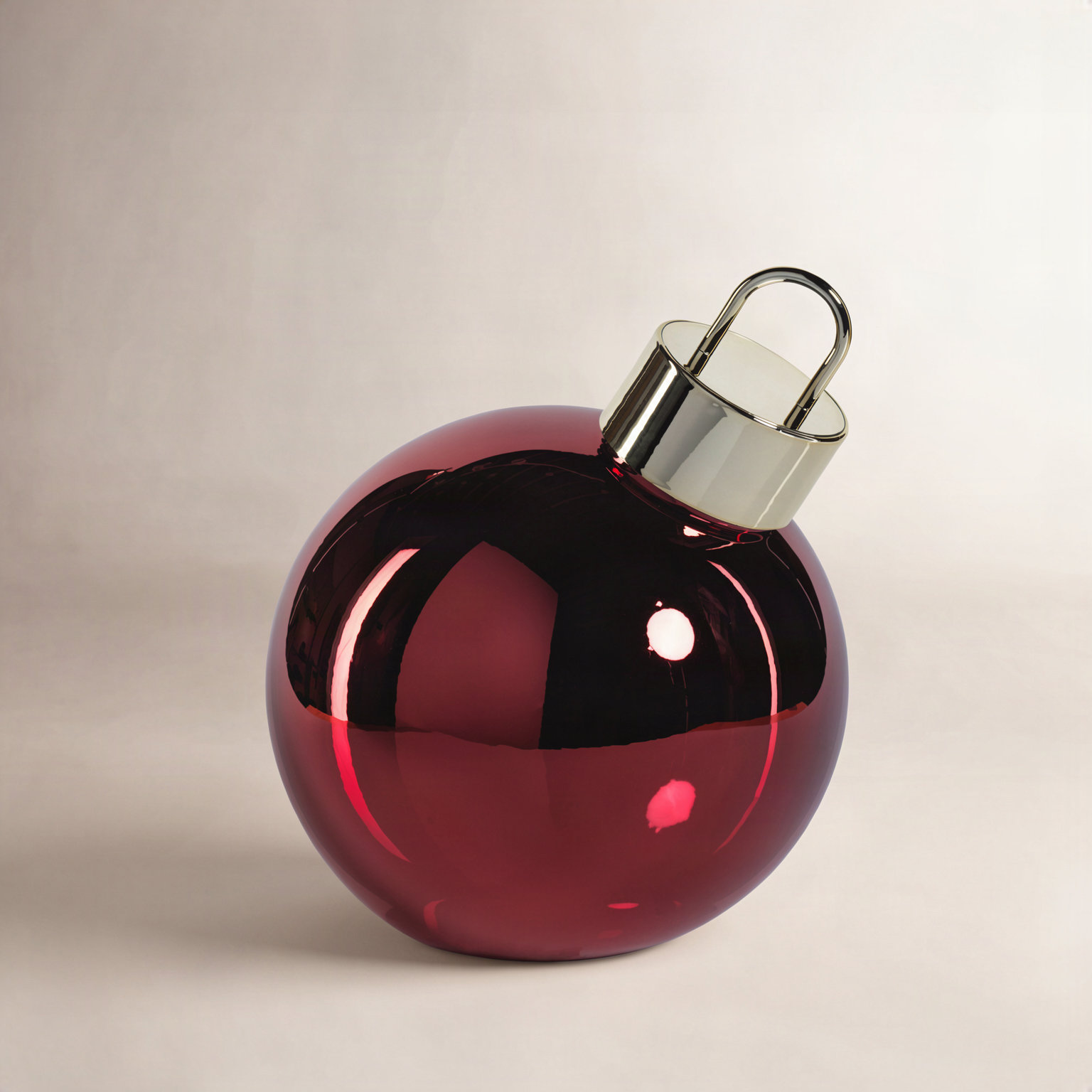 Lighted Glass Slanted Ball Holiday Accent, 9.75" H x 9.75" W x 9.75" D, Red