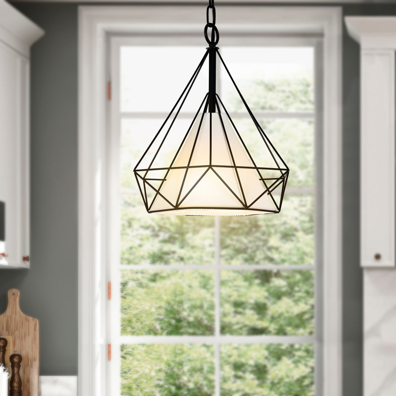 20'' 1-Light Down Pendant with Black Finish – For Kitchen, Dining Room, Living Room – E26 LED Compatible – Faceted Open Frame with Modern Casual Style