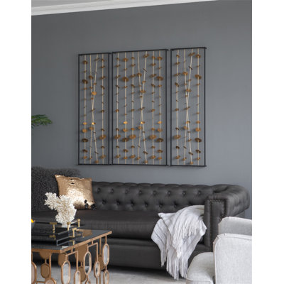Ensemble de 3 décorations murales en métal avec cadre noir