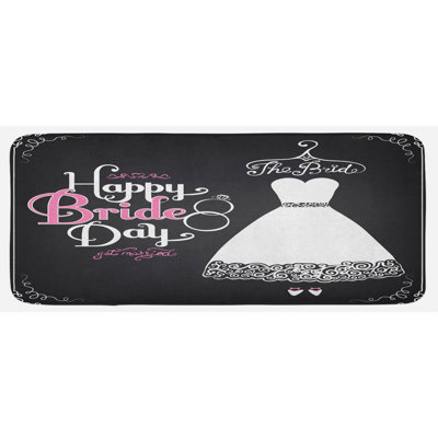 Tapis de cuisine blanc et rose « happy mariée day words », reproduction d’art noir et blanc