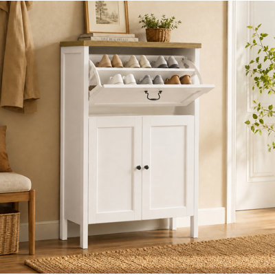 Armoire à chaussures avec tiroir rabattable, range-chaussures et 6 pinces à chaussures, armoire à chaussures étroite pour entrée avec tablette réglable, armoire à chaussures autoportante pour vestibule
