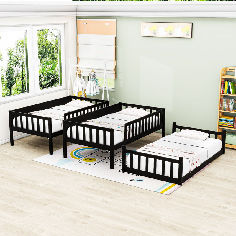  Lit superposé simple en bois avec échelles et garde-corps Kaio, Noir