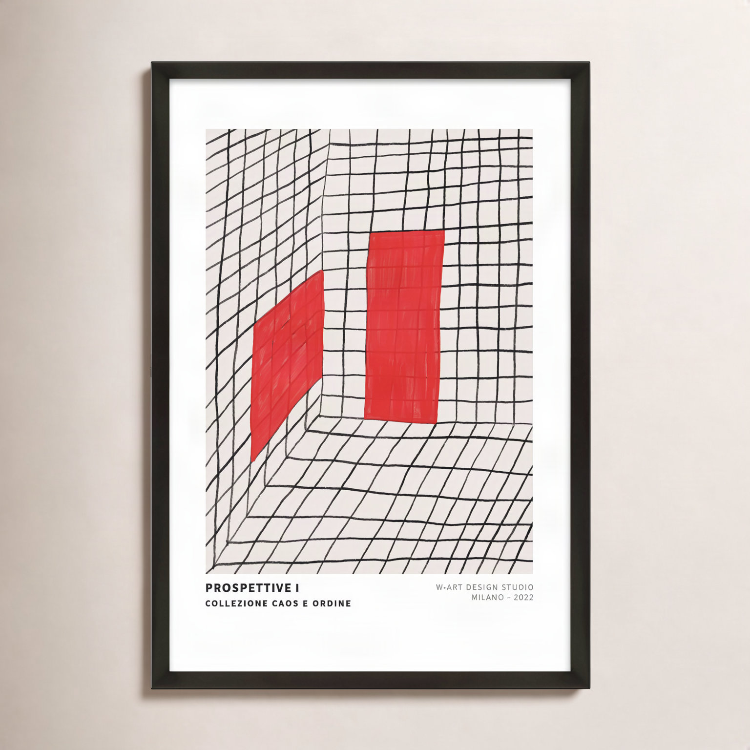 Red Perspective by Romina Gadler, 30" H x 21" W x 1.25" D, Black Framed Paper