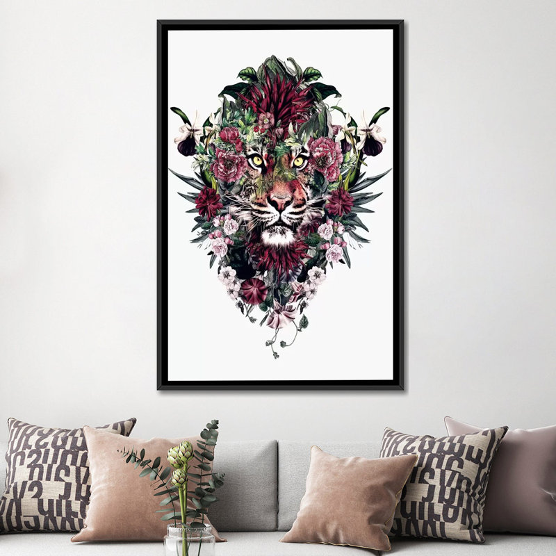 « tiger v », impression sur toile, H 26 po x l 18 po x P 1,5 po, Toile avec cadre flottant noir, Pas de tapis