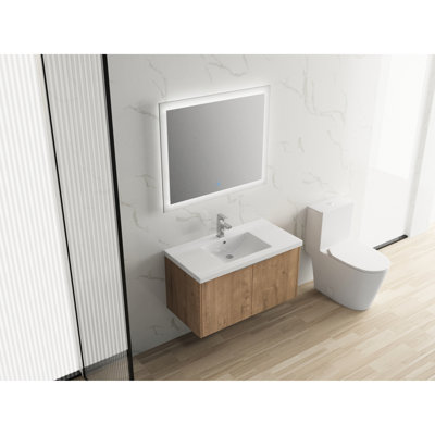 Wall Mounted 36" Bathroom Cabinet With Sink, Soft Close 2 Doors, Imitative Oak, Ample Box Space 36 Inch Storage Vanity Mount, Rack