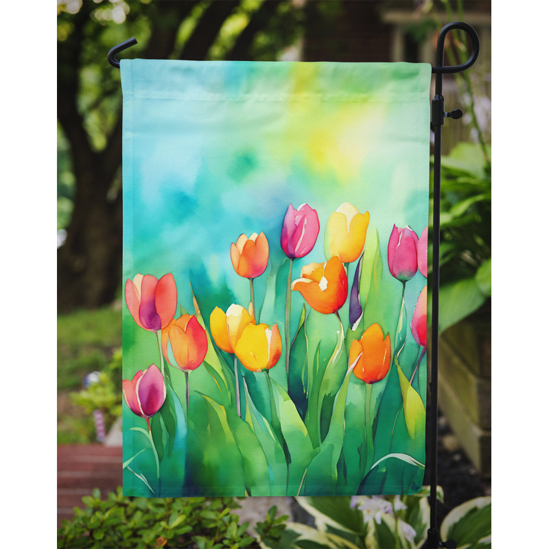 Tulipes dans un drapeau de jardin à l'aquarelle
