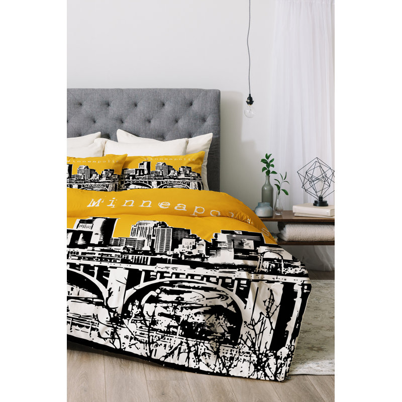 Ensemble de housse de couette Minneapolis, Jaune, Housse de couette pour grand lit et 2 taies décor