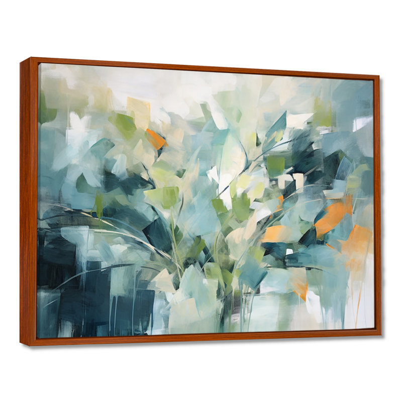 «Blue Botanical Garden III - Abstract Botanicals», art mural, H 30 po x l 40 po, Cadre flottant noir, Brun