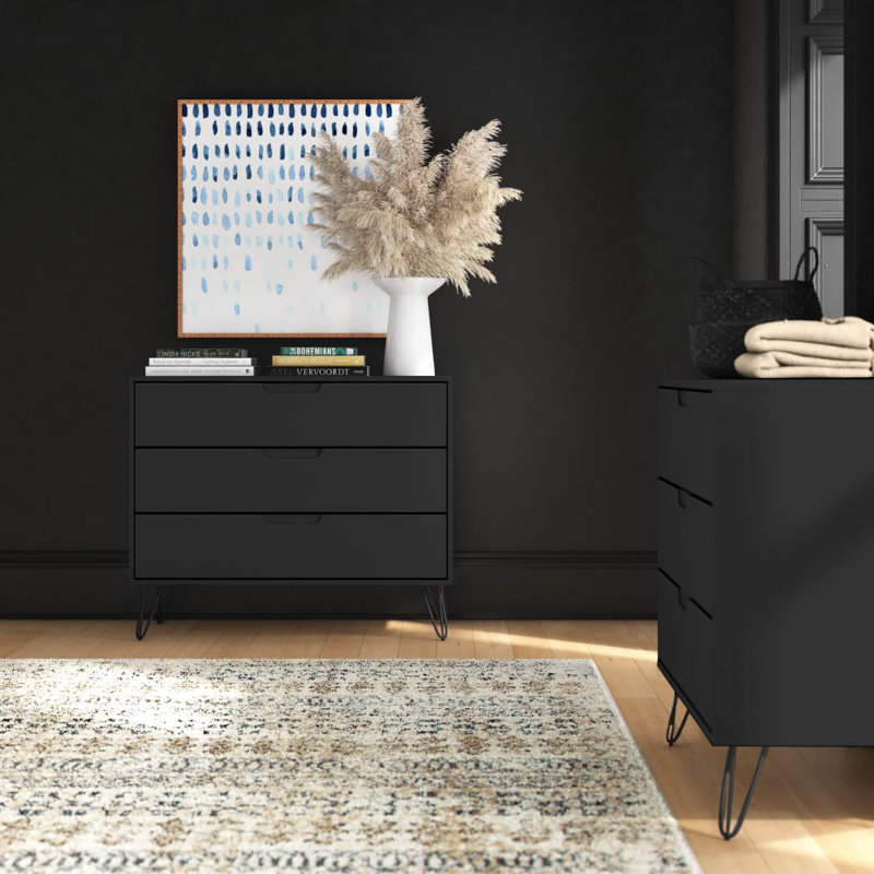 Commode anglaise à 3 tiroirs Mid-Century Rockefeller, Noir