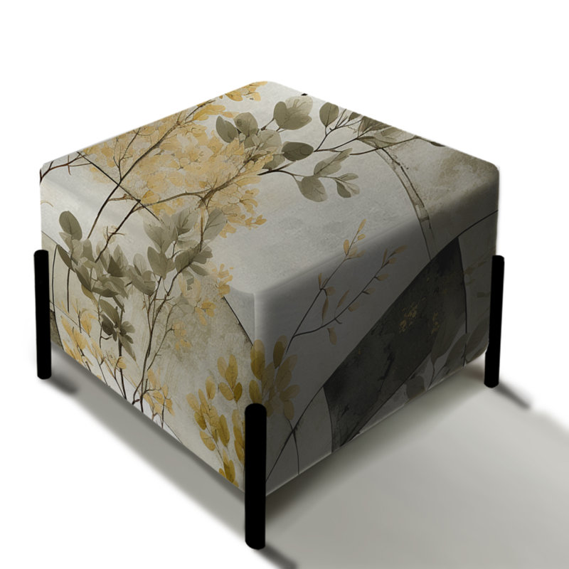 Green Cubic Botanical Dreams I - Repose-pieds carré en patchwork