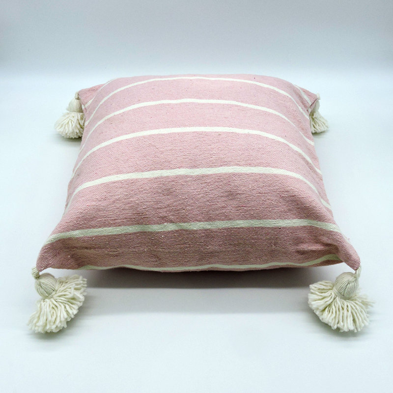Square Indoor/Outdoor Pillow Cover, Baby Pink/White