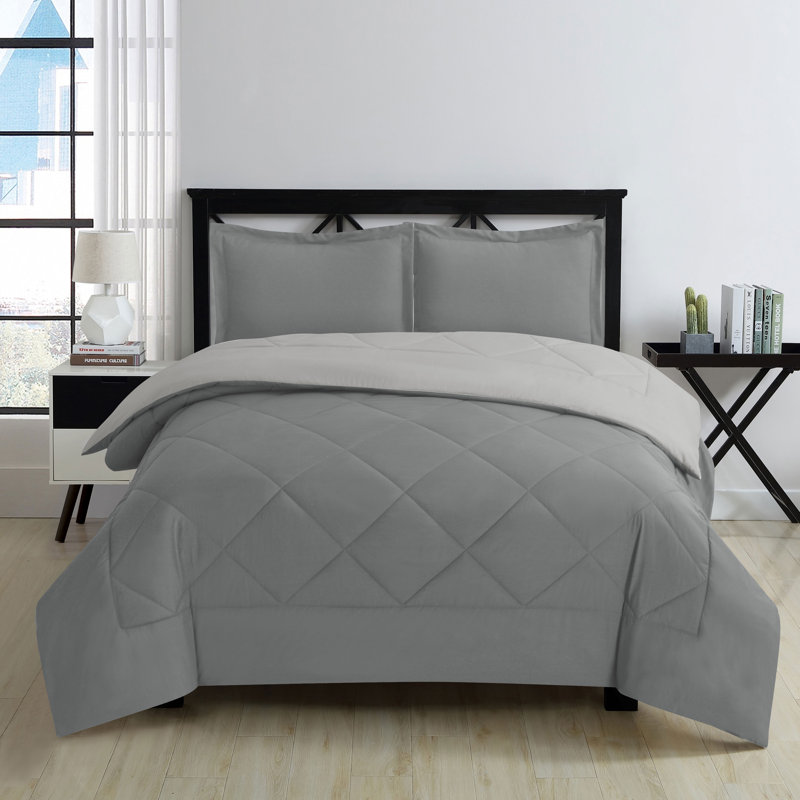King Charcoal and Silver Reversible Microfiber Comforter Set