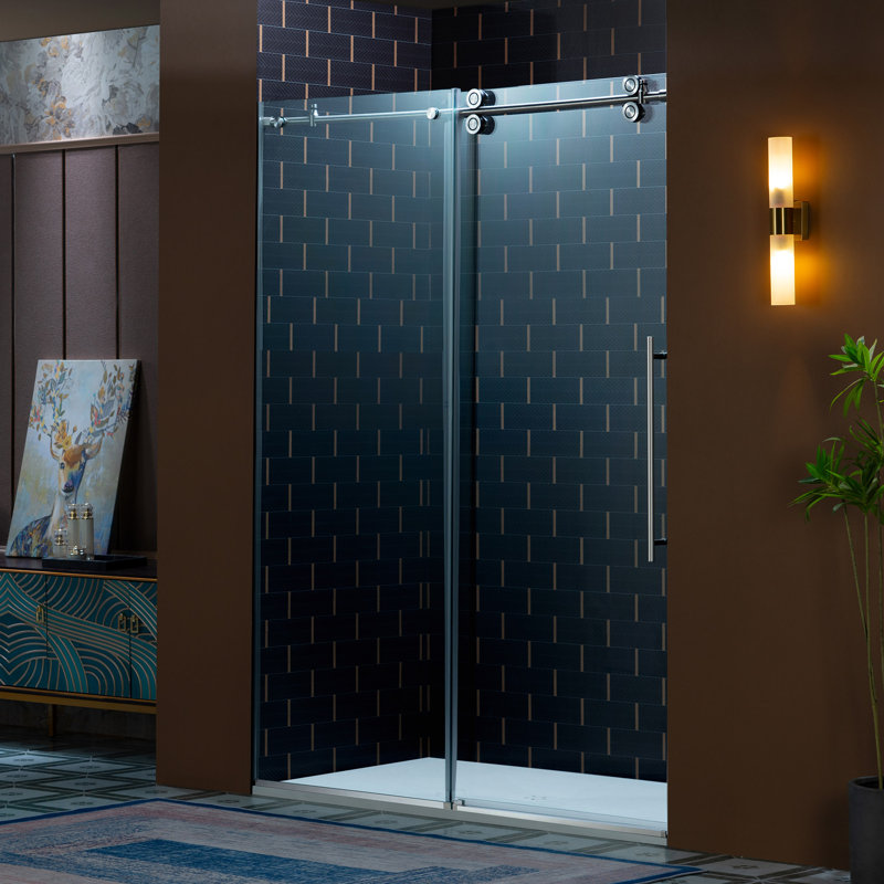 WOODBRIDGE Frameless Single Sliding Shower Door, 56-60" Width x 80"Height with 3/8"(10mm) Clear Tempered Glass