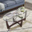 Table basse ovale en verre trempé avec structure en bois massif-972882603