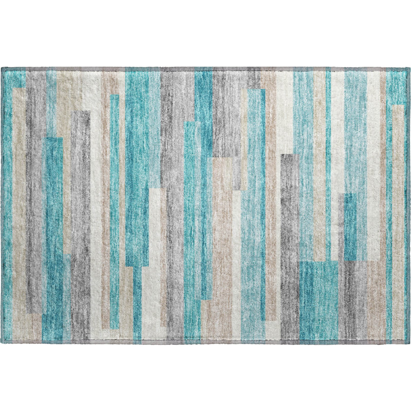 Premium Machine Washable Prisco Teal Rug, Rectangle 1'8" x 2'6"