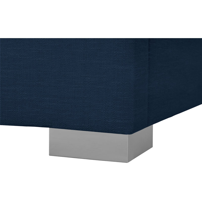 Lit plateforme tapissier Pierce, Tissu texturé en lin bleu marine, Grand