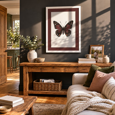 Burgundy Butterfly Study Botanical - Framed Print