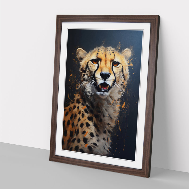 Cheetah Hard Edge - Single Picture Frame Print on Wood, Walnut Framed, 46cm H x 34cm W x 2cm D