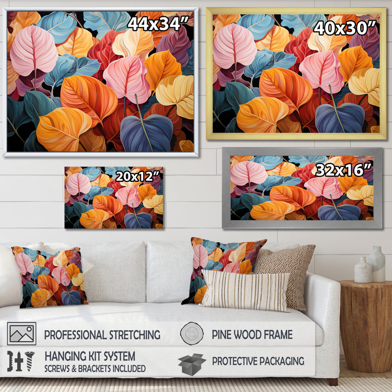«Colorful Pastel Vibrant Foliage III», reproduction sur toile, Cadre naturel flottant, H 16 po x l 32 po x P 1 po