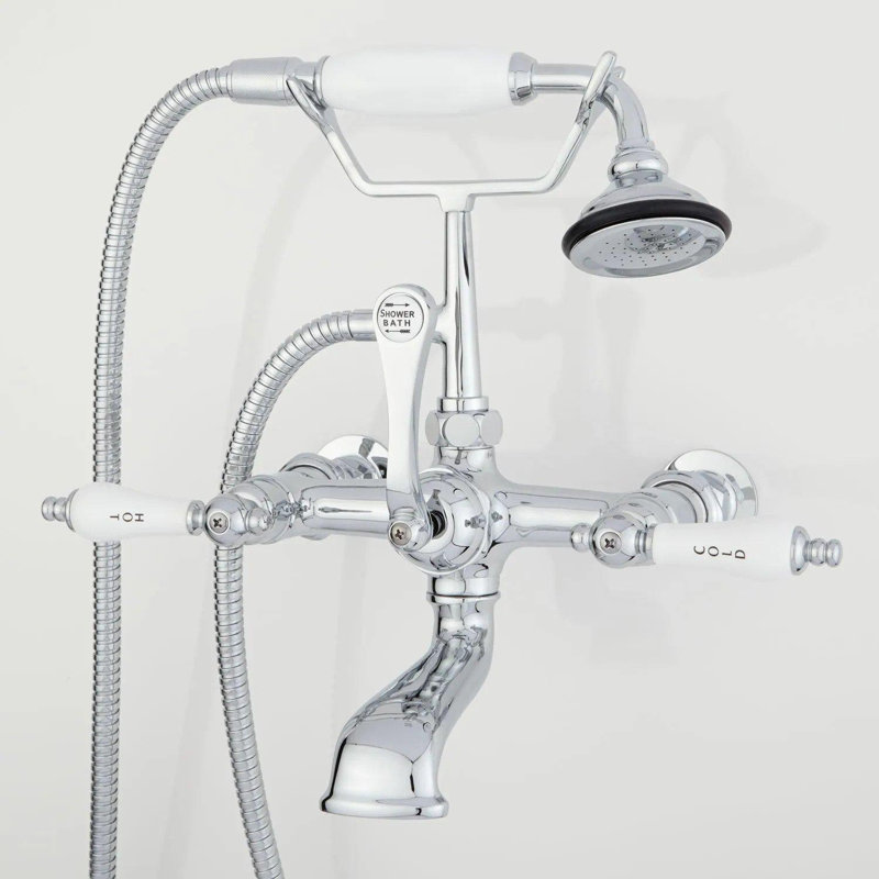 Telephone Style Wall Mounted Tub Faucet with Porcelain Lever Handles, Chrome