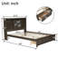 Grand lit plateforme en bois à DEL avec tête de grange, USB et 2 tiroirs, brun antique