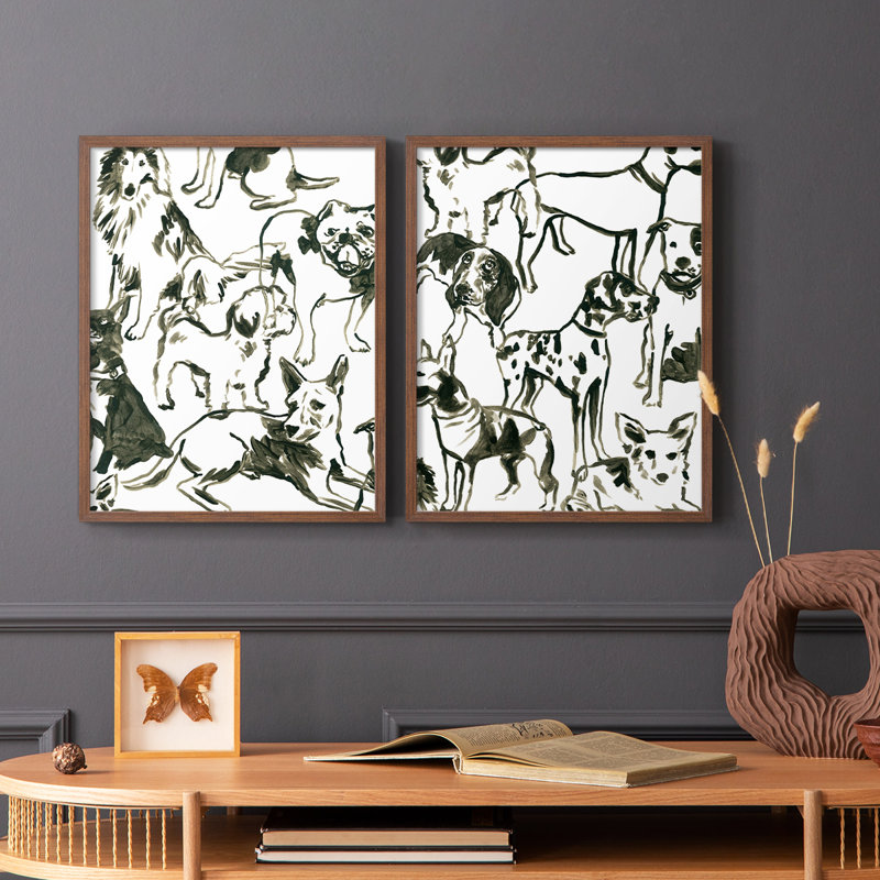 Impression encadrée Canine Collage I-Premium - prête à être accrochée - aucun clou requis - aucun clou requis, Noyer