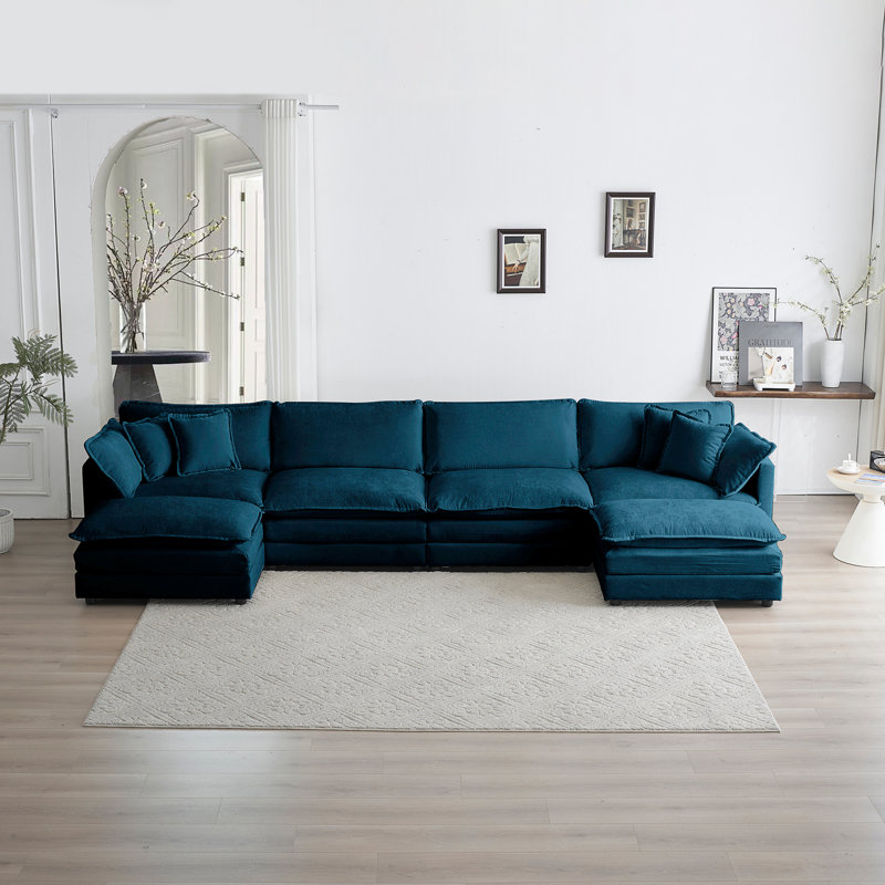 Canapé en U confortable avec méridienne réversible, Bleu