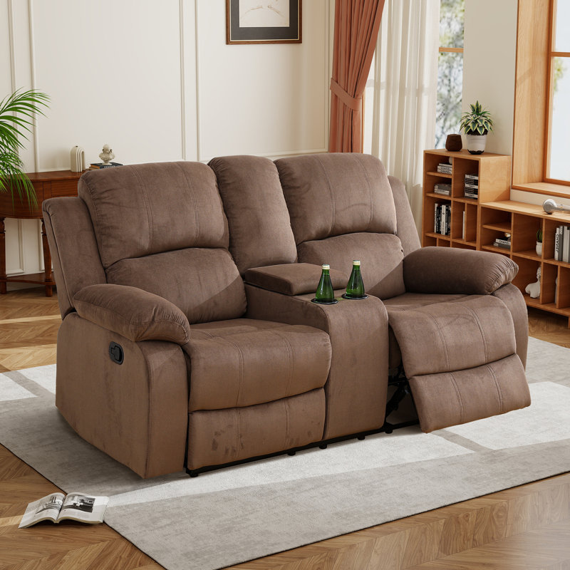 Double Manual Recliner Chair, Overstuffed Loveseat w/ Cupholders, Velvet, Brown, Brown Velvet