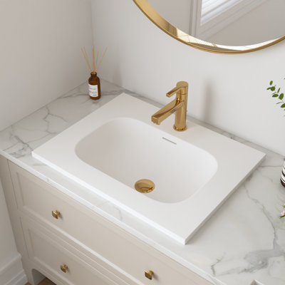 White Acrylic Rectangular Drop-In White Bathroom Sink 23 5/8'' X 18 1/8'' With Overflow and Faucet Hole
