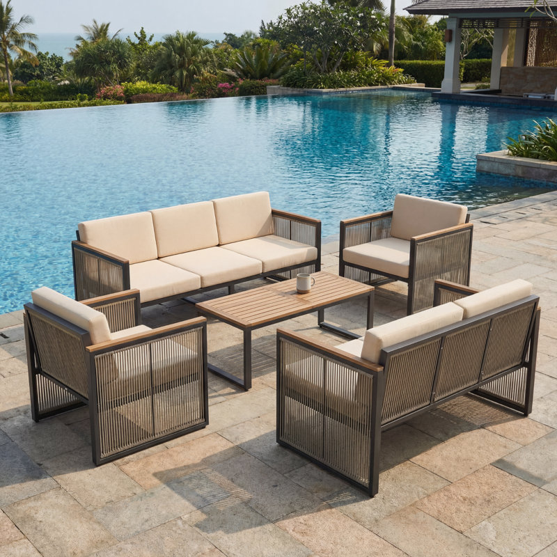 7-Person Patio Conversation Sets With Coffee Table, Beige