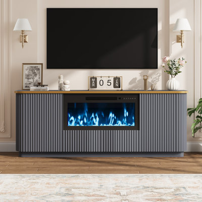 70" Fluted Fireplace Tv Stand For Tvs Up To 80", Modern Entertainment Centre & Media Console With 30" Crystal Electric Fireplace, Navy Blue