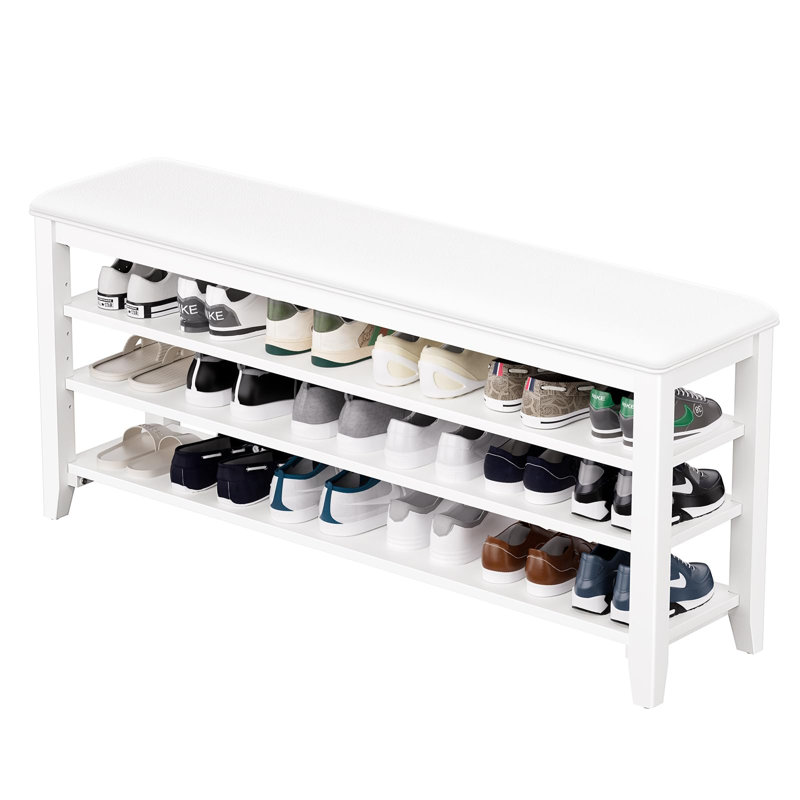 Rubberwood Shoe Bench Storage For Door Entrance Organizer with 3-Tiers Height Adjustable, 21.2" H x 47.2" W x 11.81" D