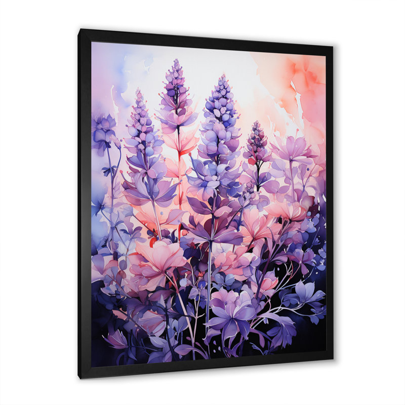 «Meadow Lavender Enchantment I», art mural sur toile floral et botanique, Cadre photo noir, H 32 po x l 24 po x P 1 po
