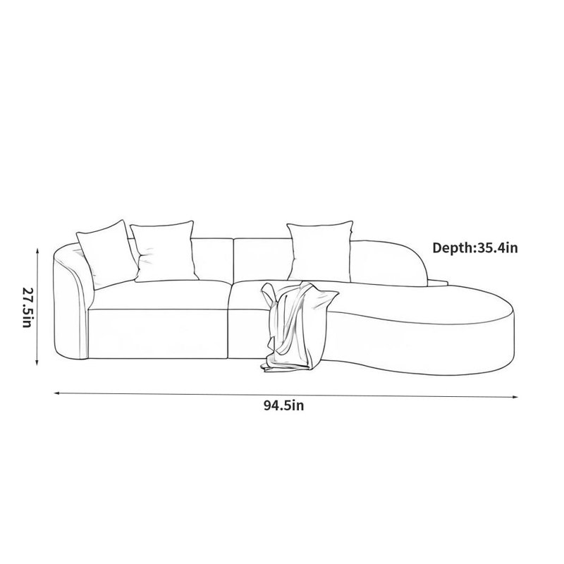 Simple Casual Creative Sofa, 27.5" H x 94.5" W x 35.4" D, 3