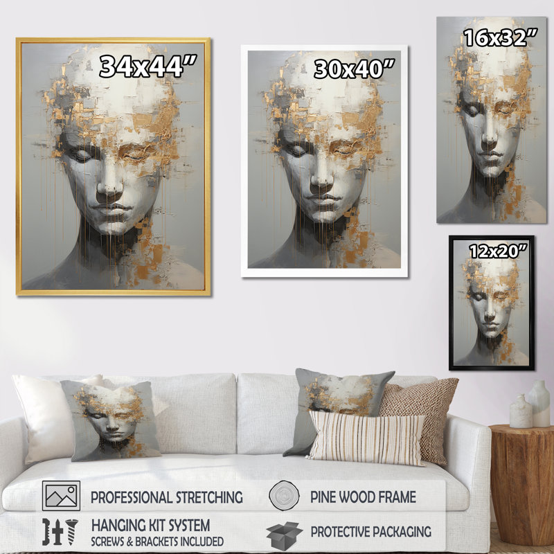 «Man Meditation Mind» sur toile, Cadre doré simple, H 20 po x l 12 po x P 1 po