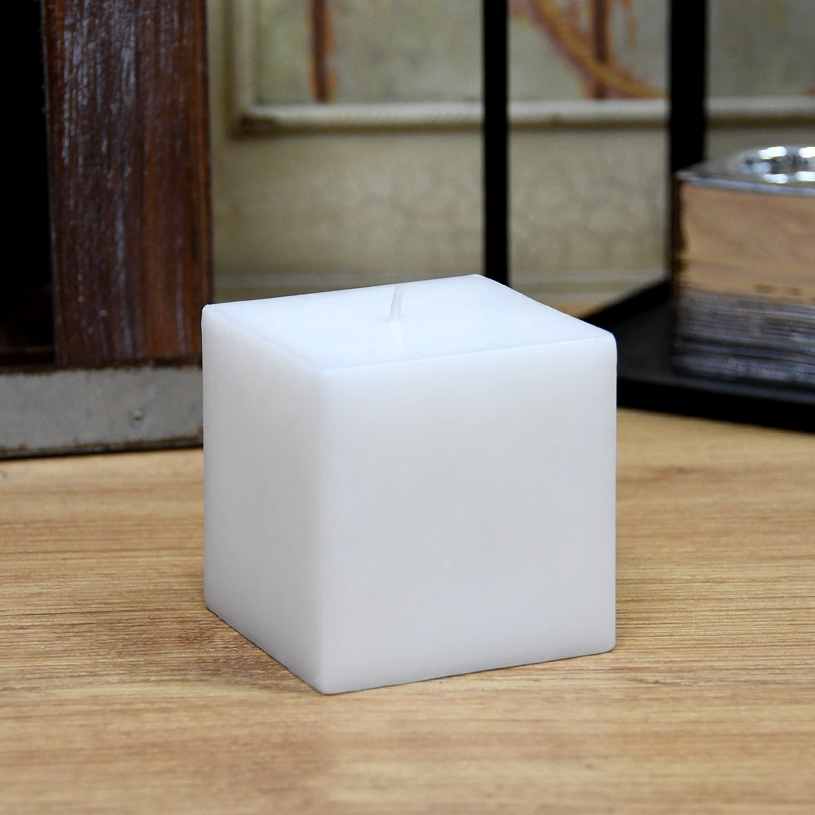 Square Pillar Candle, White, 3" H x 3" W x 3" D, 1 Candle