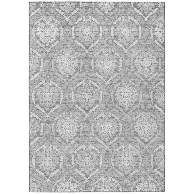 Tapis intérieur lavable à motif de médaillon gris et argent 8 pi x 10 pi