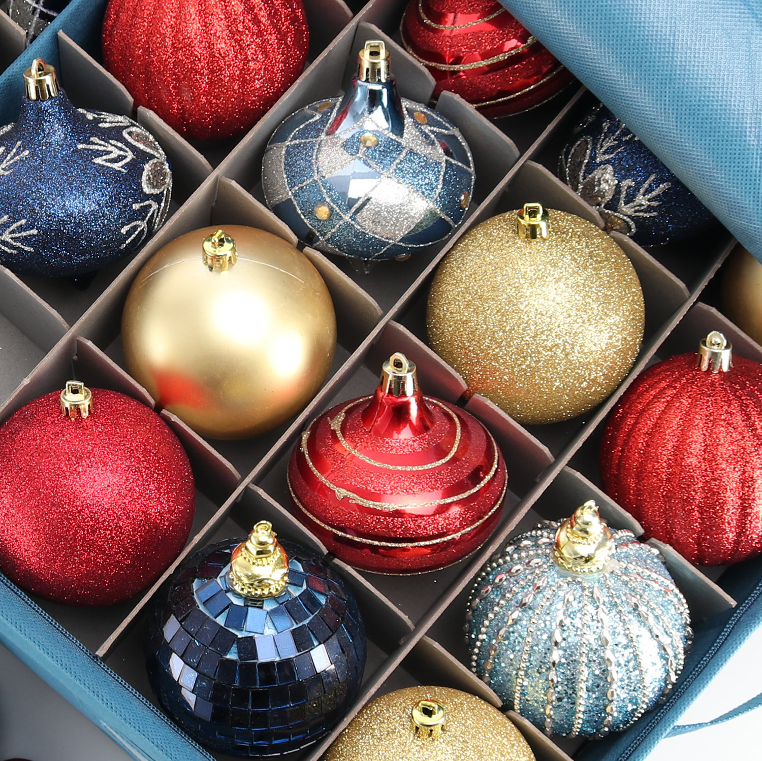 Fabric Ornament Storage Box with Adjustable Dividers, 13" H x 13" W x 13" D