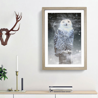 Snowy Owl on a Perch - Picture Frame Graphic Art Print on MDF