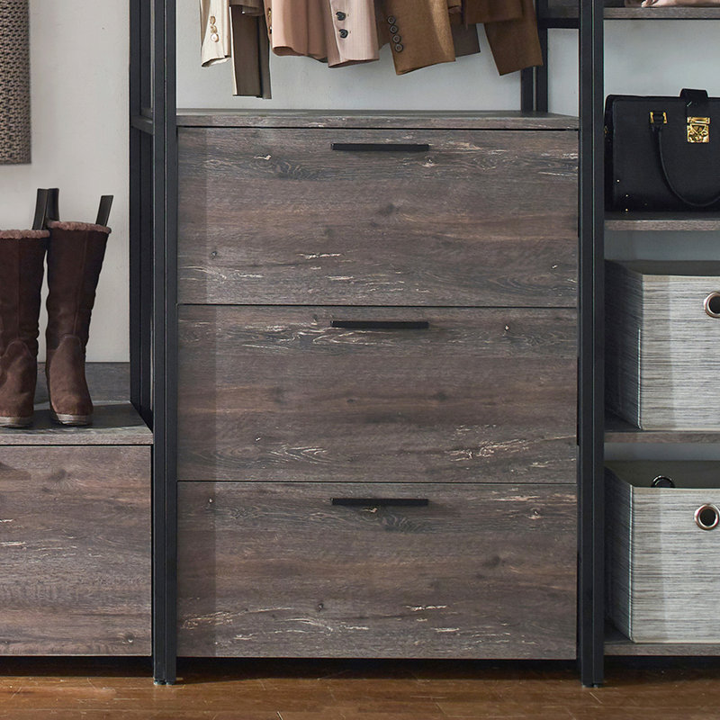 Walk-In Closet System With Powder Coated Metal Frame, Ample Extra Deep Storage, Water & Heat Properties, Stain Scratch Surface, E0 Board, 2X Thicker , Produced In , Modular Construction, Rustic Colour