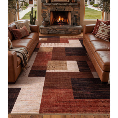 Rustic Southwestern Geometric Machine Washable Area Rug with Non-Slip Backing