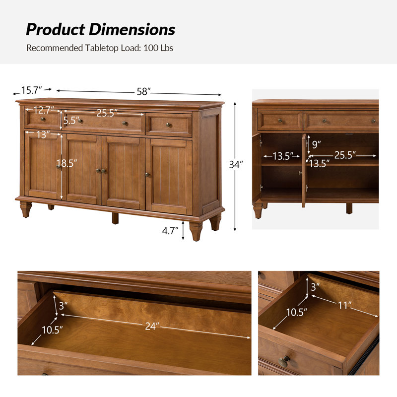Lark Manor Alvieri 58" Wide 3-Drawer Sideboard