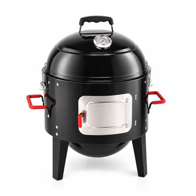 Fumoir à charbon rond 3 en 1, barbecue portatif extérieur avec fumoir et foyer