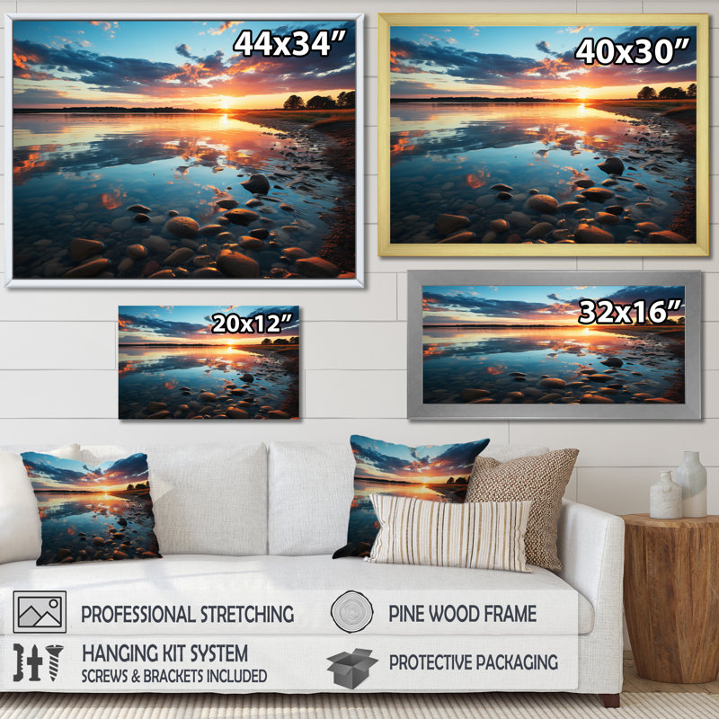 Paysage côtier du Delaware II - reproduction sur toile, H 24 po x l 32 po x P 1 po, Cadre photo noir