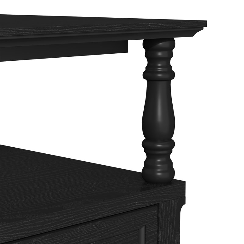 Coffee Table with Solid Wood Legs, Storage Drawers, and Open Shelf, Black