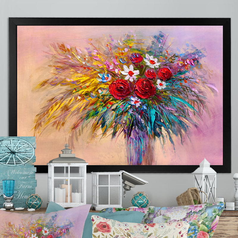 Nature morte pleine été Bouquet d'été II - reproduction de cadre flottant sur toile, H 8 po x l 12 po x P 1 po, Cadre noir