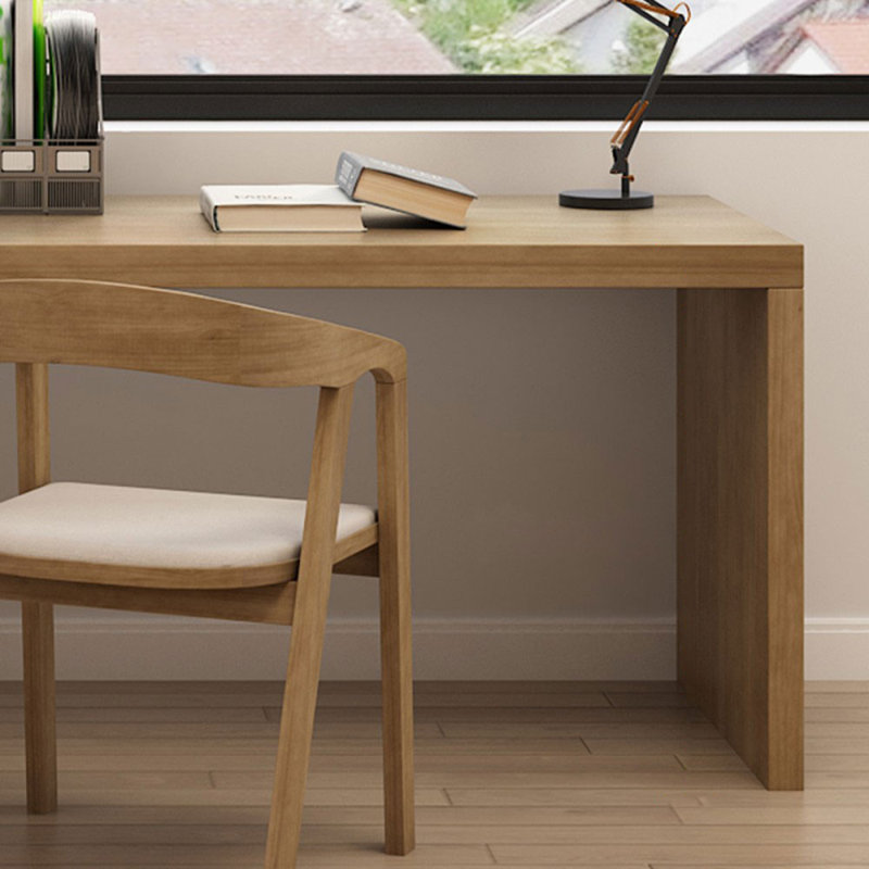 Wood color L-Shaped Solid Wood Desks, 29.53" H x 62.99" W x 55.12" D, Left Hand Return