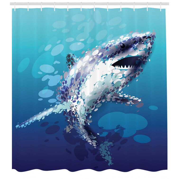 Irmuun Sea Animal Digital Psychedelic Shark Figure with Droplets Scary Atlantic Beast Shower Curtain Set Bless International Size: 70 H x 69 W